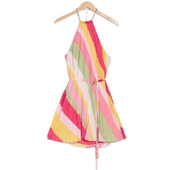 NWT Ramy Brook Chloe halter chain mini dress in pink punch stripes Size L - threedaughtersproperties.com NWT Ramy Brook Chloe halter chain mini dress in pink punch stripes Size L - threedaughtersproperties.com